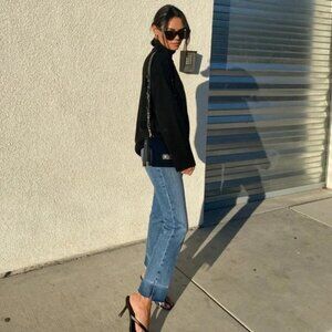 Frame Denim Le High Straight Raw Edge Side Slit in Imogen Dip sz 26